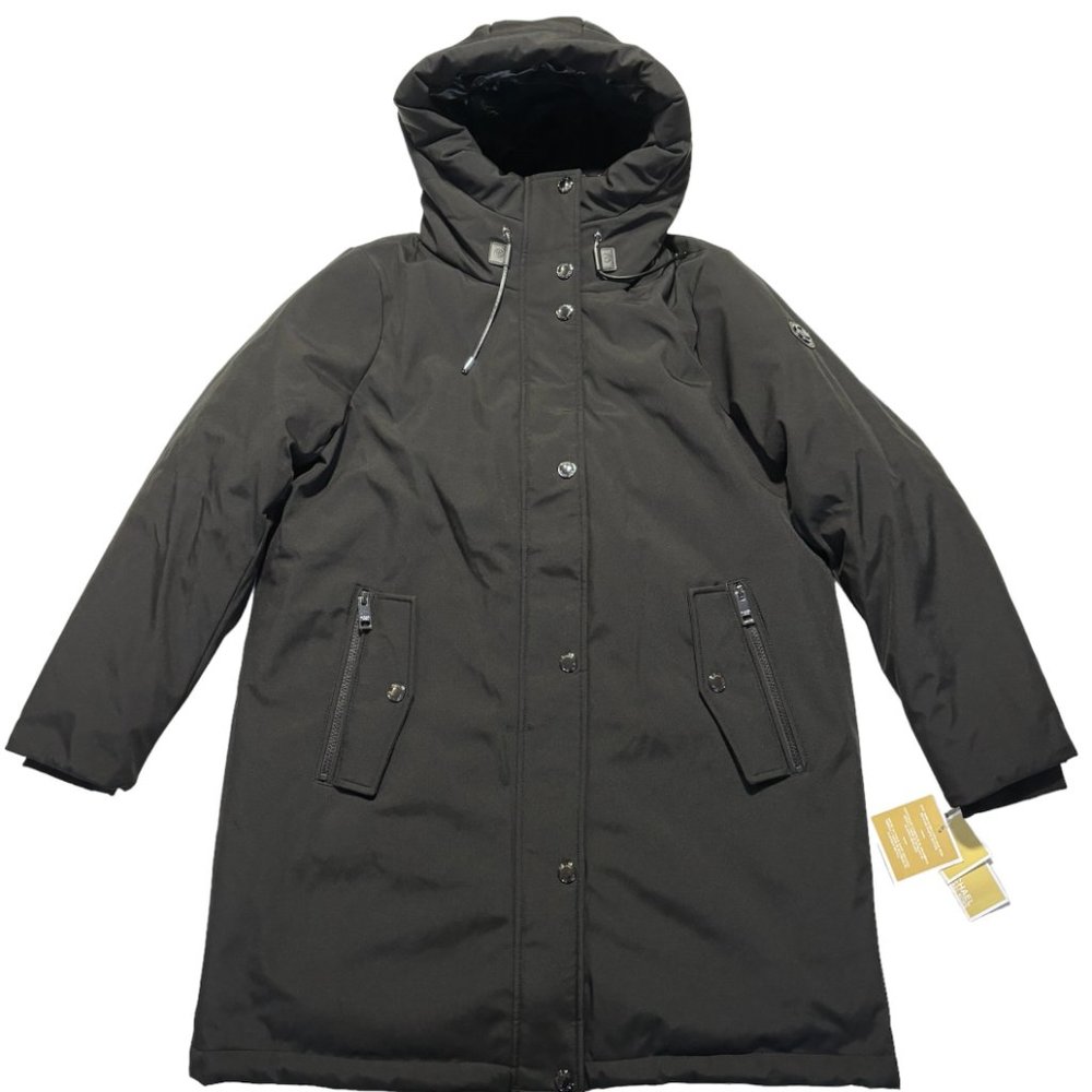 Michael Kors Black Rain Coat Quilted Lining Jacket Water Resistant  Sz Large